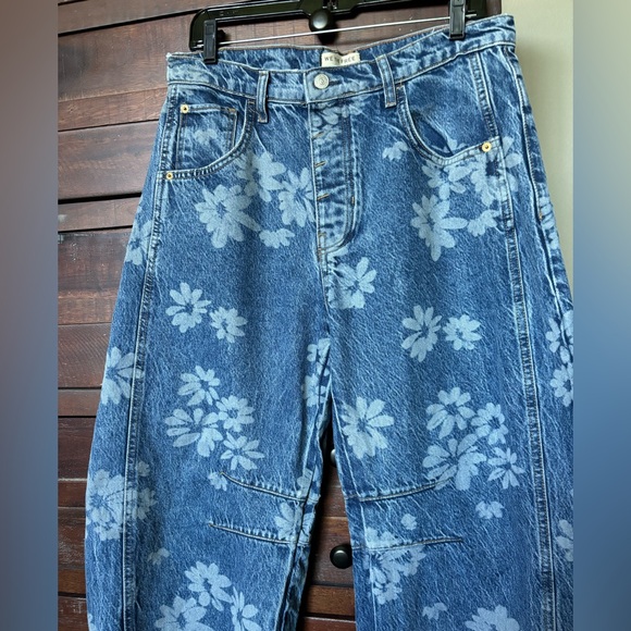 Free People Blue Floral Wide Leg Jeans - Picture 11 of 14